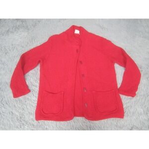 Focus Sweater Womens Medium Red Button Up Knit Mock Neck Casual Double Pocket